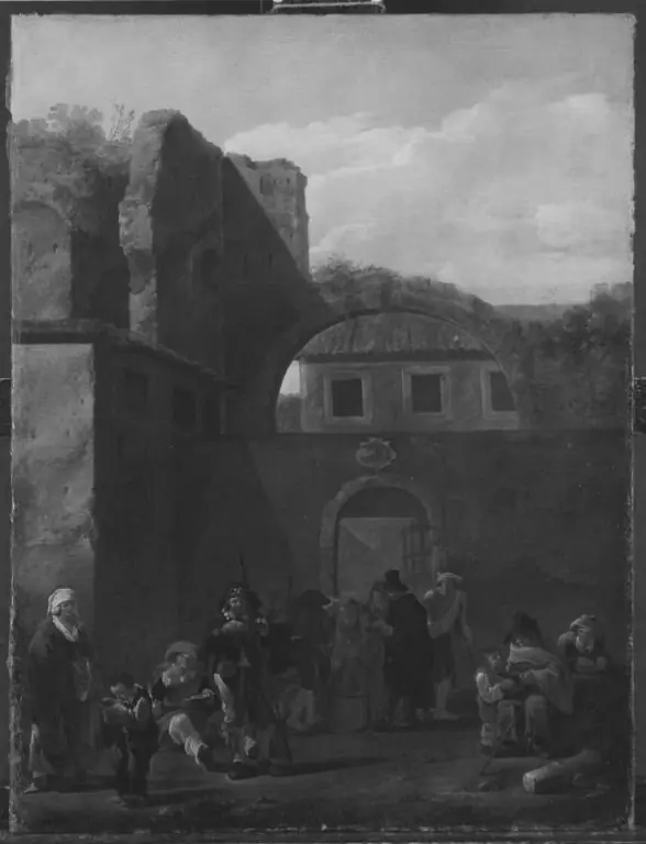 Armenspeisung im Klosterhof, by Andries Both