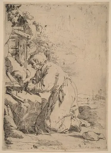The Kneeling Hermit Facing Left, by Andries Both