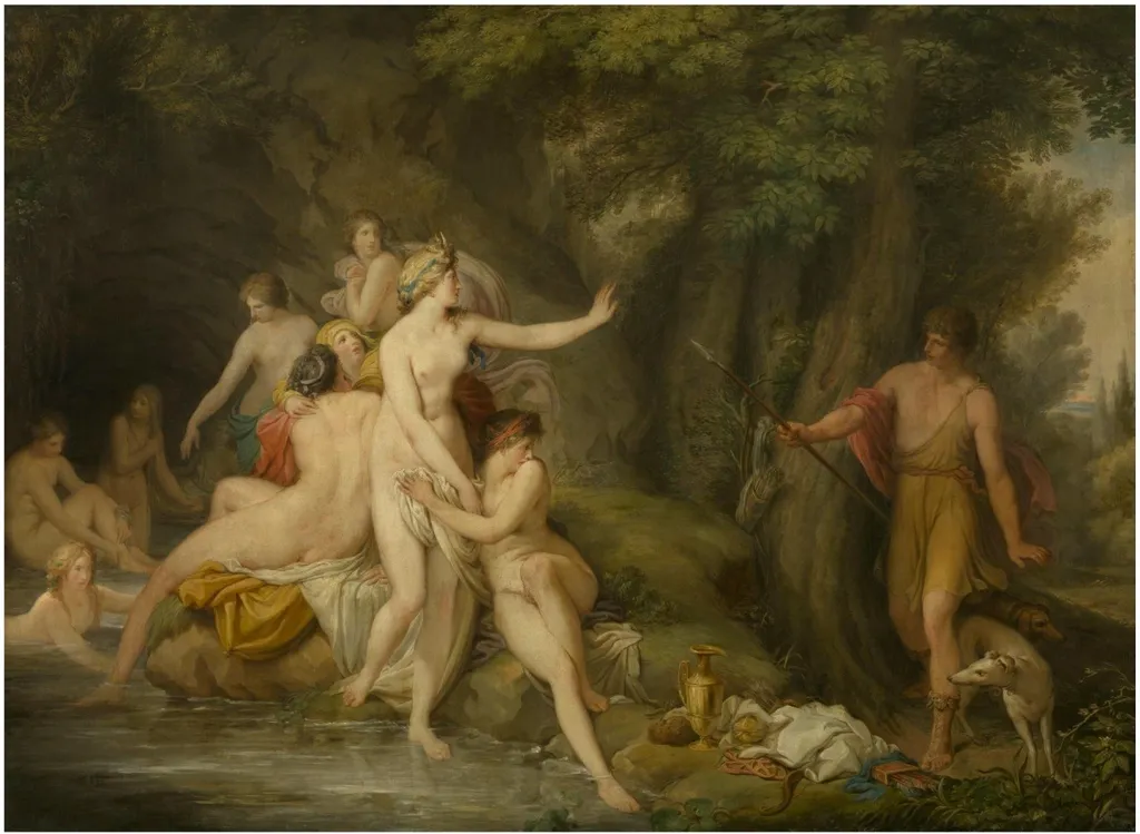 Diana and Actaeon, by Andries Cornelis Lens, oil, 1794