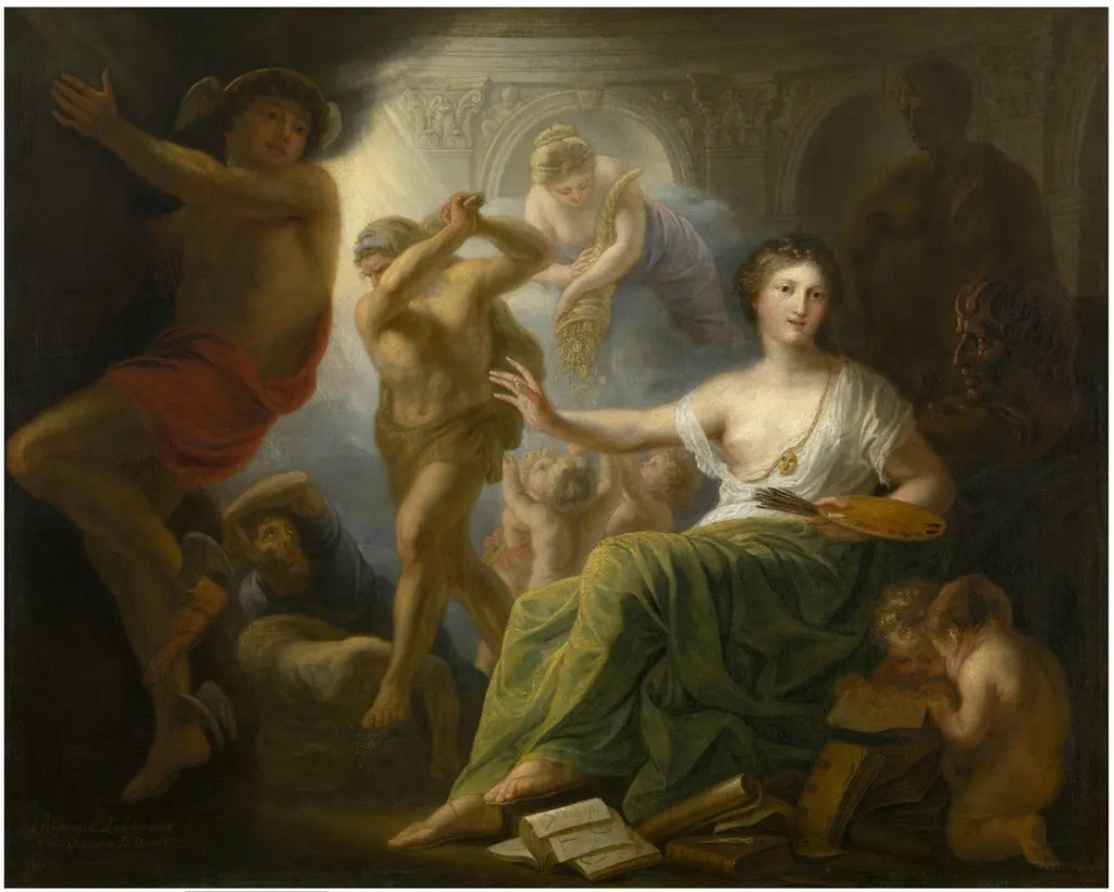 Hercules Protects Painting from Ignorance and Envy, by Andries Cornelis Lens, oil, 1763