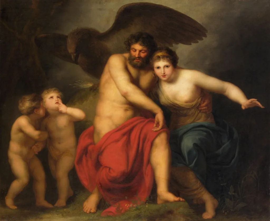 Zeus and Hera on Mount Ida, by Andries Cornelis Lens, oil, 1775
