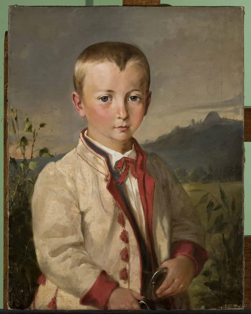 Boy against landscape, by Andrzej Grabowski