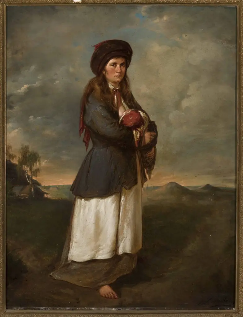Woman with a child against landscape, by Andrzej Grabowski