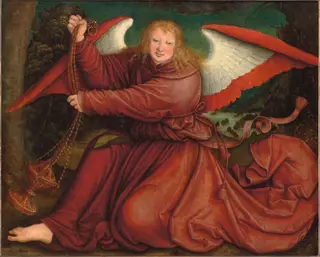 Ange à l'encensoir vêtu d'une robe pourpre
