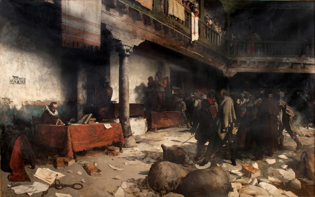 Cervantes y sus modelos, by Ángel Lizcano Monedero, oil, 1894