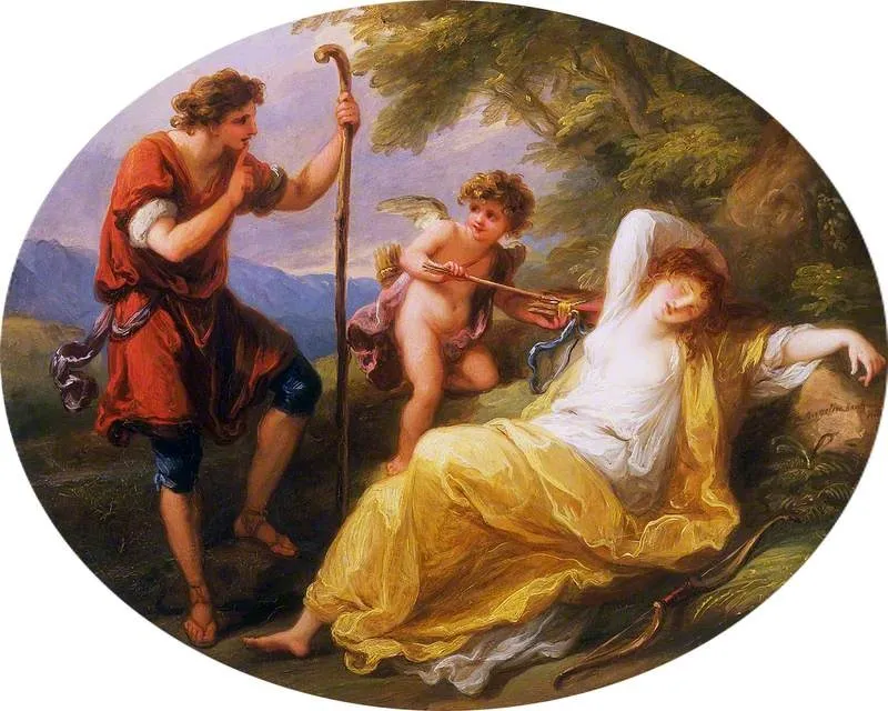 A Sleeping Nymph Watched by a Shepherd, by Angelica Kauffmann, oil, 1790