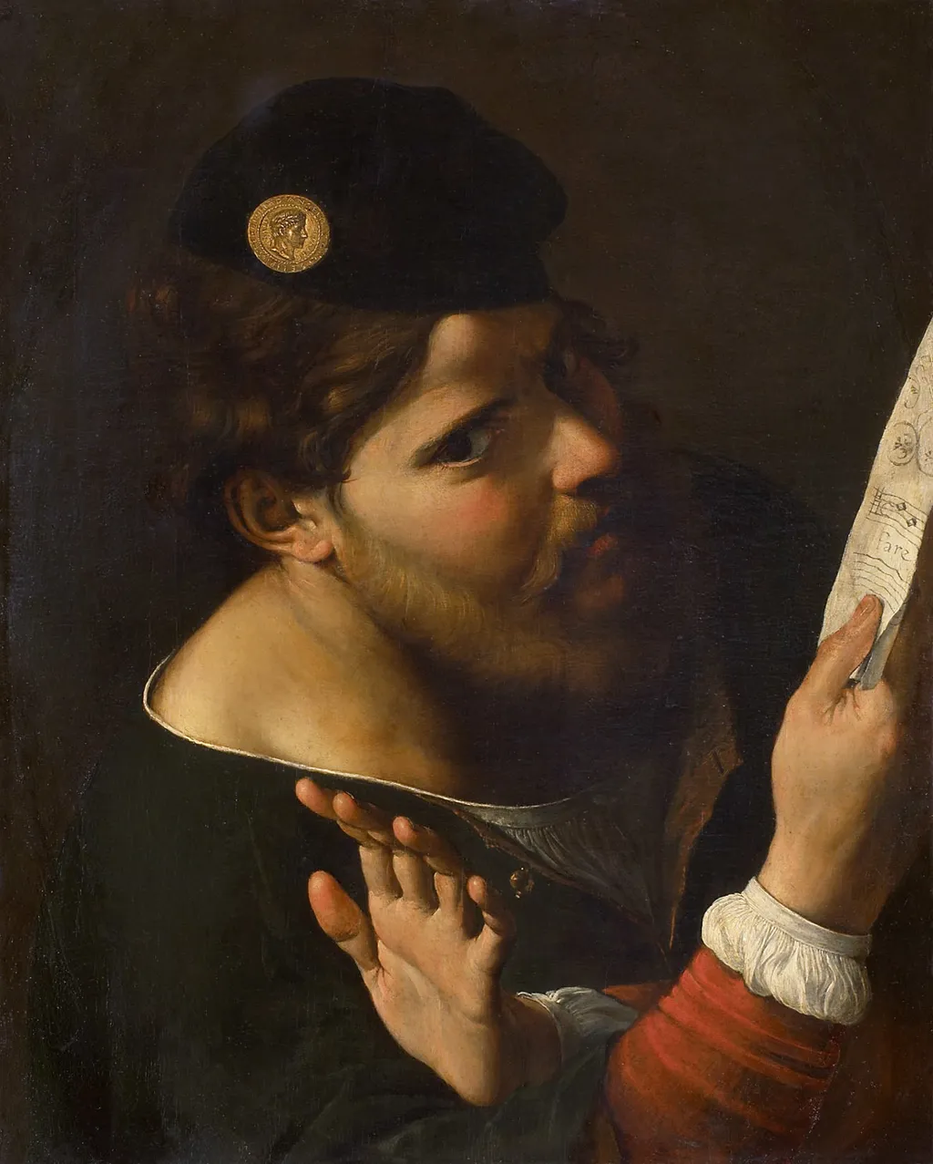 Singing man, possibly a self-portrait, by Angelo Caroselli, wood, 1620