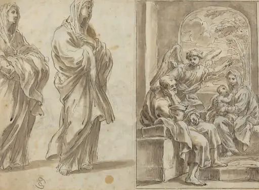 Two Draped Female Figures; Rest on the Flight into Egypt [verso], by Angelo Marullo