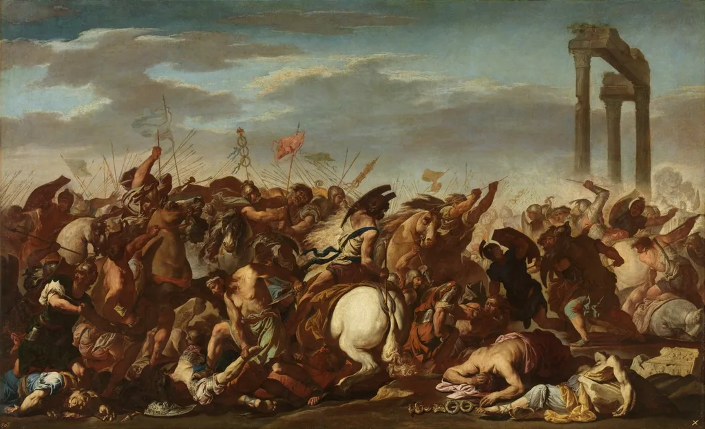 Batalla, by Aniello Falcone, oil, 1601