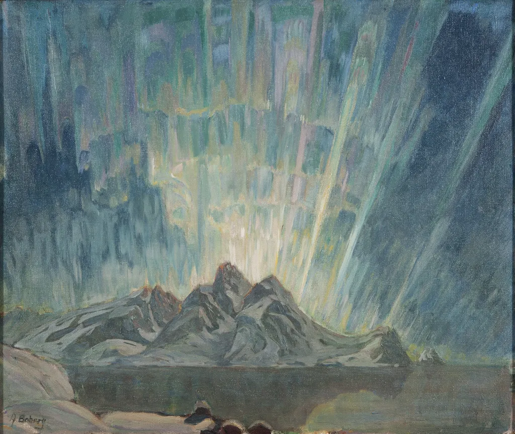 Northern Lights. Study from North Norway, by Anna Boberg, oil, 1909
