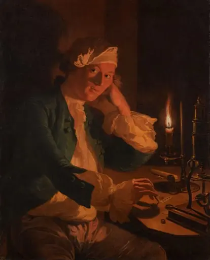 A Scientist Seated at a Desk by Candlelight, by Anna Dorothea Therbusch