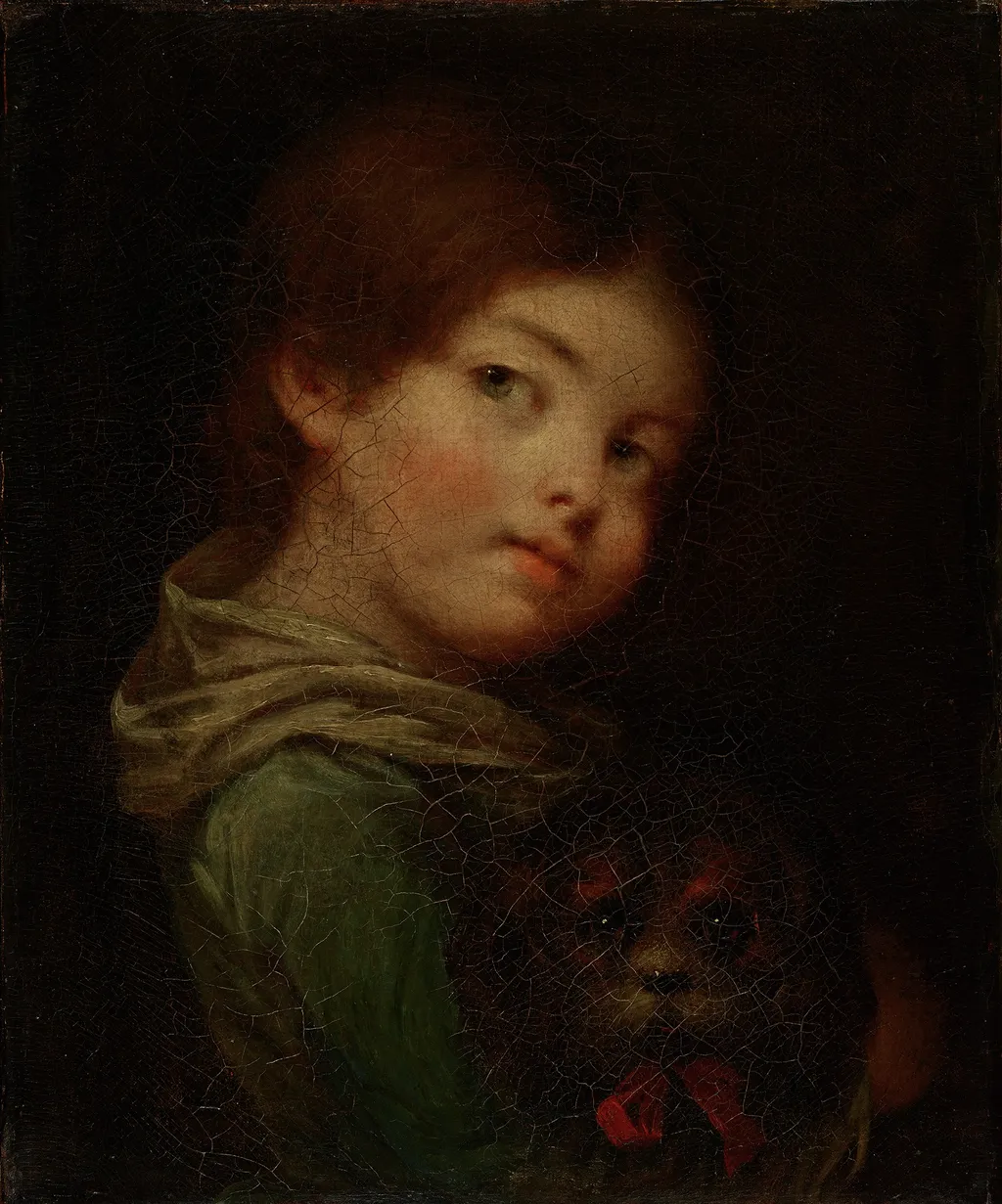 Little girl with Bolognese dog, by Anna-Geneviève Greuze, oil, 1800