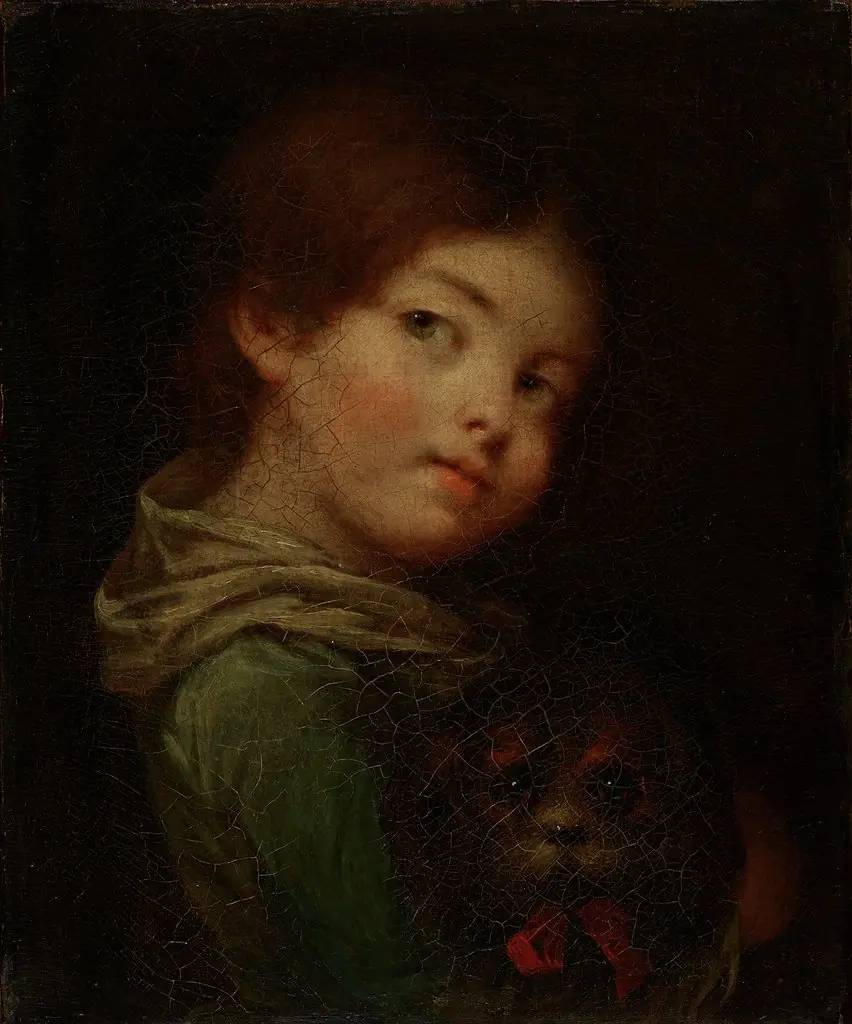 Little girl with Bolognese dog, by Anna-Geneviève Greuze