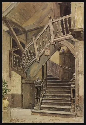Staircase of a former Inn, "The Plume of Feathers," Queen Street, Salisbury, by Anna Lea Merritt