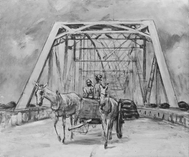 White Mules on a Bridge — Anne Goldthwaite