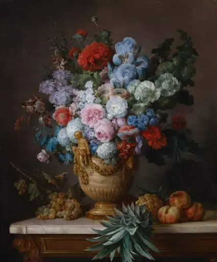 Still Life with Flowers in an Alabaster Vase and Fruit, by Anne Vallayer-Coster