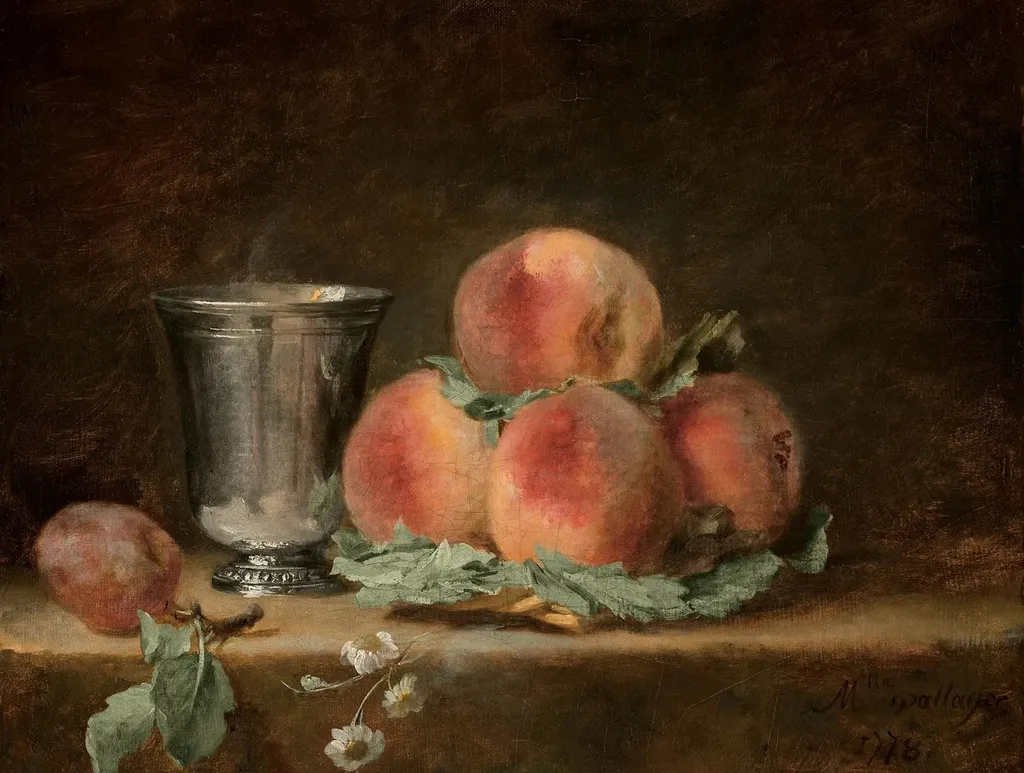 Still Life with Peaches and Silver Goblet, by Anne Vallayer-Coster, oil, 1790