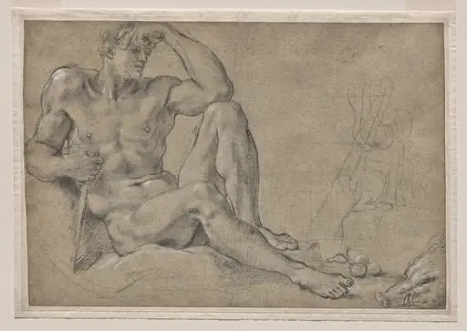 Hercules Resting (recto); Footed Vessel with Handle (verso), by Annibale Carracci