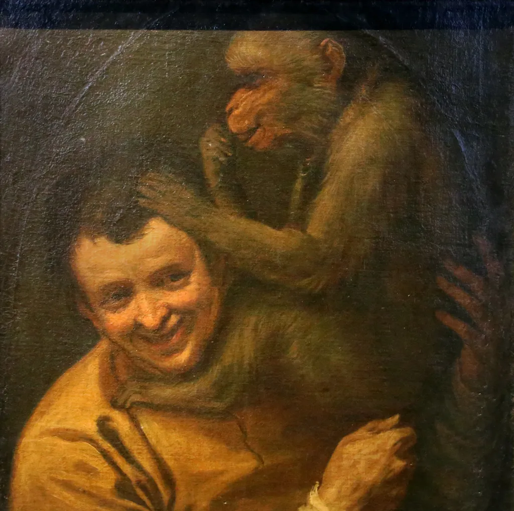 Man with a Monkey, by Annibale Carracci, oil, 1594