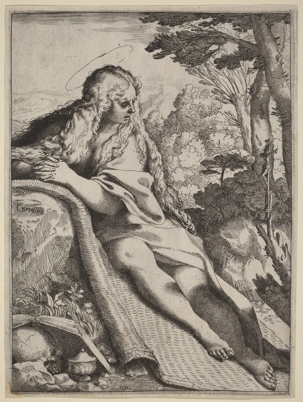 Mary Magdalene in the Wilderness, by Annibale Carracci, ink, 1591