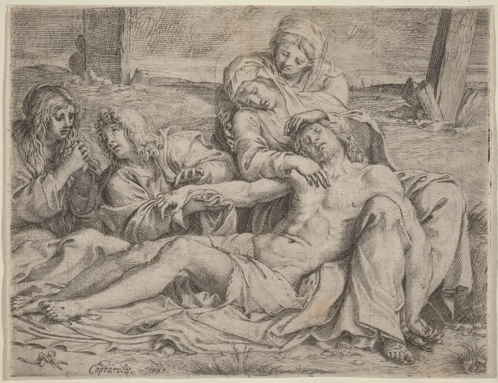 Pietà (the "Christ of Caprarola"), by Annibale Carracci, ink, 1597