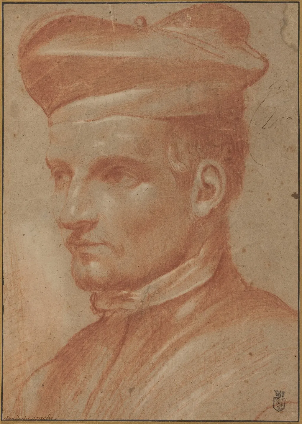 Portrait of an Ecclesiastic Wearing a Biretta, by Annibale Carracci, chalk, 1585