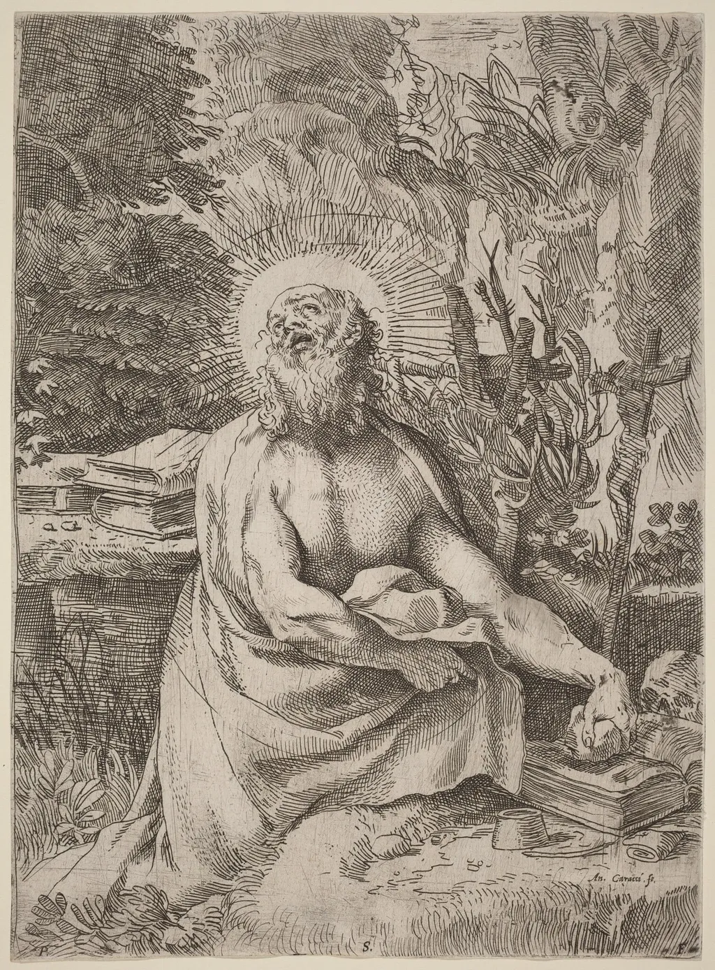 Saint Jerome in the Wilderness, by Annibale Carracci, ink, 1591
