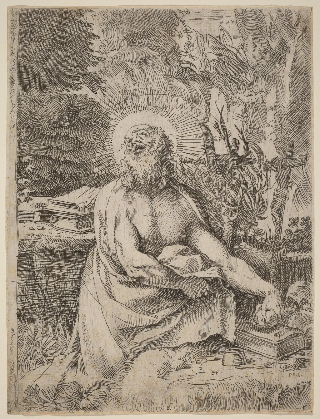 Saint Jerome in the Wilderness, by Annibale Carracci, ink, 1591