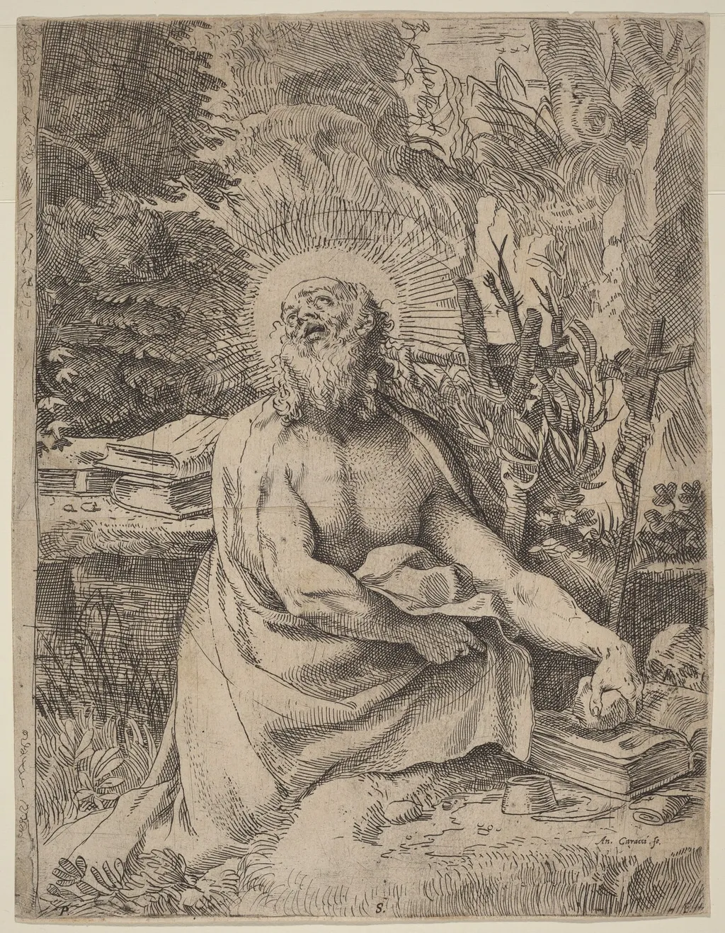 Saint Jerome in the Wilderness, by Annibale Carracci, ink, 1591