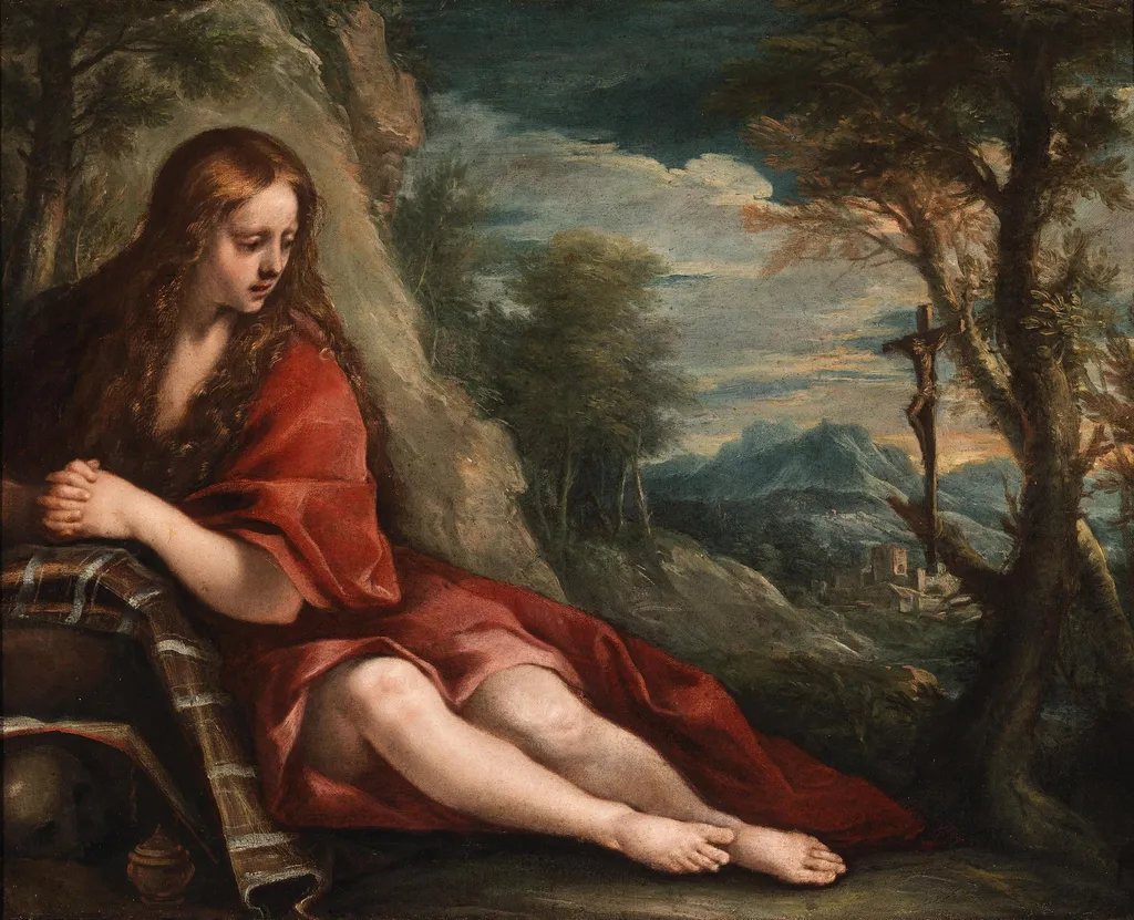Saint Mary Magdalene in the Wilderness, by Annibale Carracci, oil, 1594