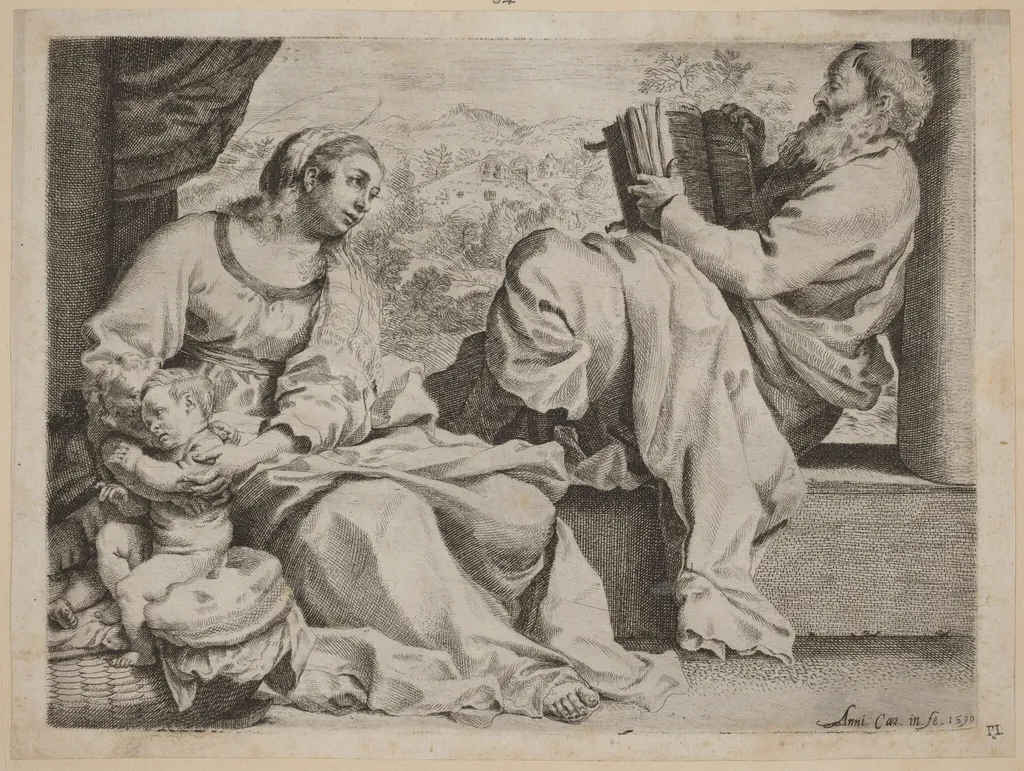 The Holy Family with Saint John the Baptist, by Annibale Carracci, ink, 1590