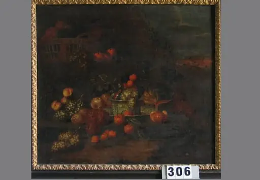 Fructe și un coș (în Reg. Inv.: Fructe și un cocoș), by anonim