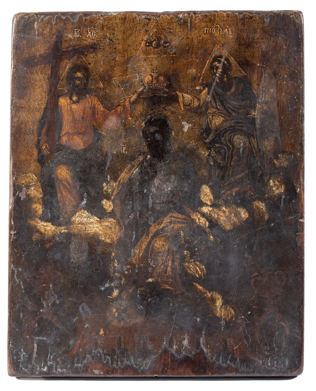 Încoronarea Fecioarei - reprezintă în centrul compoziției pe Fecioara Maria, în planul al doilea pe Iisus Hristos și Dumnezeu Tatăl ținând o coroană în mâini., by anonim, unspecified