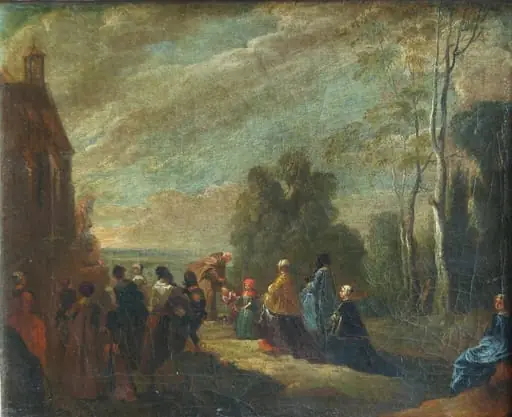 Procesiune și călugăr binecuvântând, by anonim