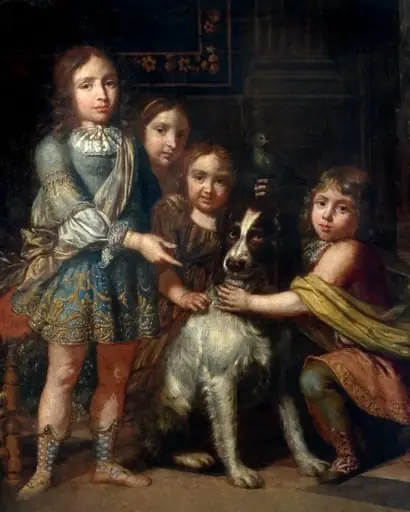 Portret de grup (patru copii și un câine), by anonim francez