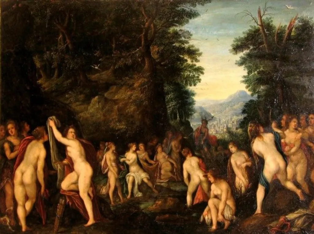 Diana la baie pândită de Acteon, by anonim german, unspecified, 1650