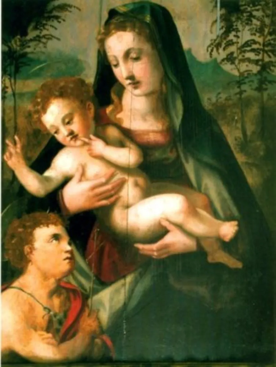 Maria cu Iisus în brațe și Ioan Botezătorul copil, by anonim italian, unspecified