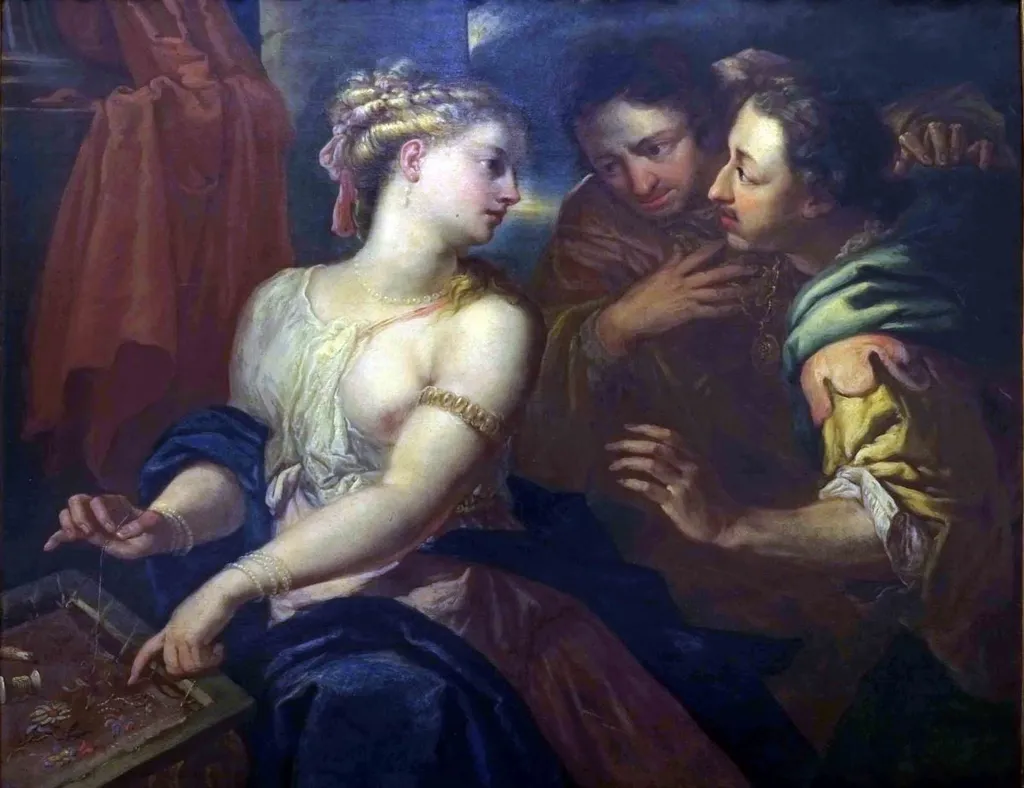 Penelopa și doi pretendenți, by anonim neerlandez, unspecified