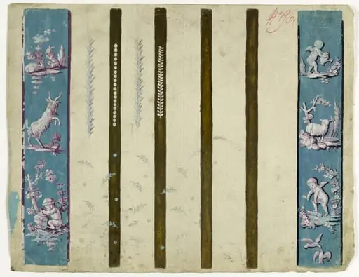 Bandes d'amours et animaux, projets de broderies de gilet, XVIIIème siècle, by Anonyme, 1790