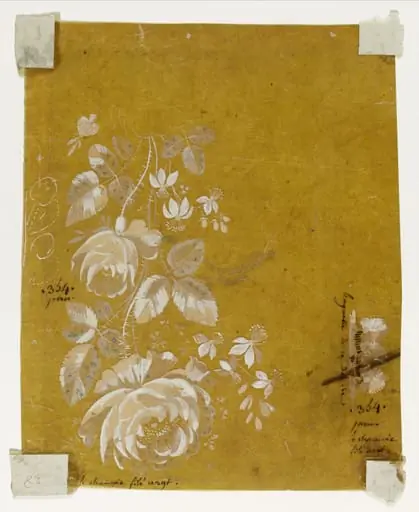 Bouquet de roses blanches pour étoffe, projets de broderies de gilet, XVIIIème siècle, by Anonyme, 1780
