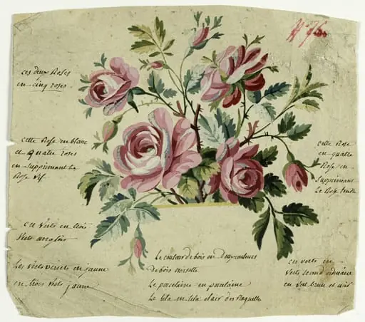 Bouquet de roses, projets de broderies de gilet, XVIIIème siècle, by Anonyme, 1780