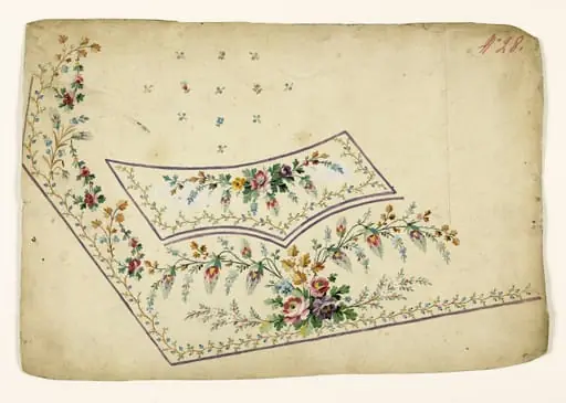 Bouquets de branches et de fleurs et frises de baies bleues, projets de broderies de gilet, XVIIIème siècle, by Anonyme