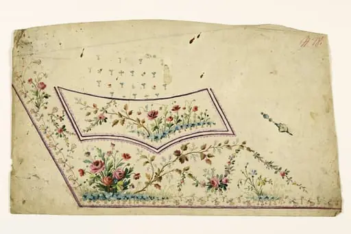 Composition avec bouquet et guirlandes de fleurs et branches de feuilles et de baies bleues, projets de broderies de gilet, XVIIIème siècle, by Anonyme