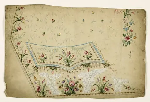 Composition avec bouquets de fleurs, frises de grappes et clochettes stylisées, projets de broderies de gilet, XVIIIème siècle, by Anonyme