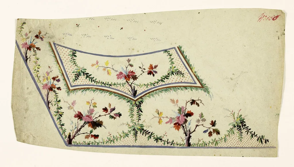 Composition avec branches de feuilles d'automne, guirlandes de feuilles stylisées, projets de broderies de gilet, XVIIIème siècle, by Anonyme, 1750