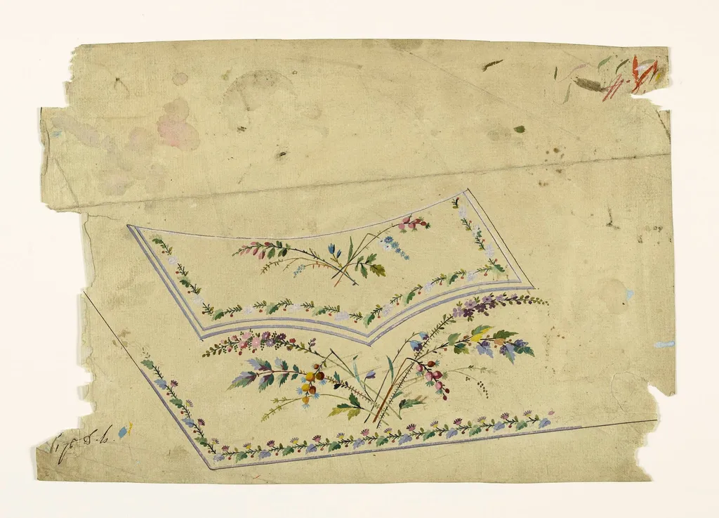 Composition avec brins de fleurs champêtres et guirlandes de feuilles et de fleurs, projets de broderies de gilet, XVIIIème siècle, by Anonyme, 1750