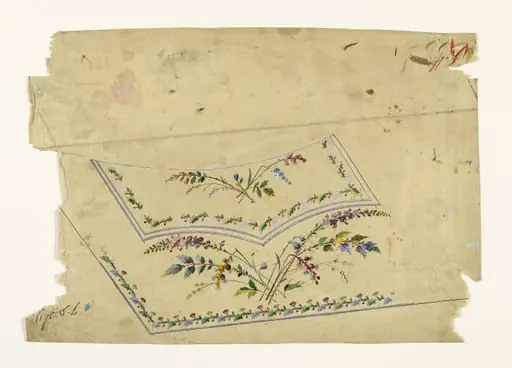 Composition avec brins de fleurs champêtres et guirlandes de feuilles et de fleurs, projets de broderies de gilet, XVIIIème siècle, by Anonyme