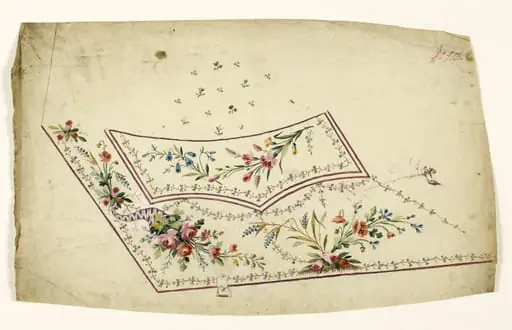 Composition avec corne d'abondance remplie de fleurs, guirlandes et bouquets de fleurs champêtres, projets de broderies de gilet, XVIIIème siècle, by Anonyme