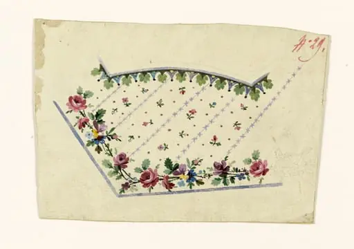 Composition avec guirlande de fleurs et rayures mauves, projets de broderies de gilet, XVIIIème siècle, by Anonyme