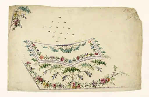 Composition avec guirlandes de fleurs et feuilles en grappes, projets de broderies de gilet, XVIIIème siècle, by Anonyme